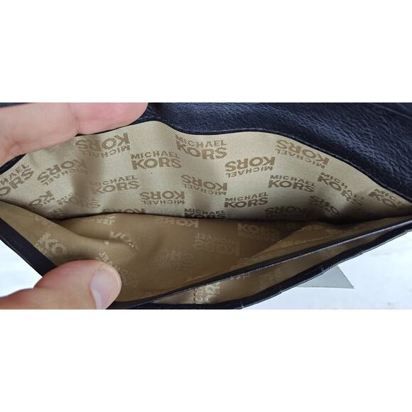 MICHAEL KORS Medium Bifold Flap Black Leather Wallet Palm Beach Continental - Picture 9 of 13